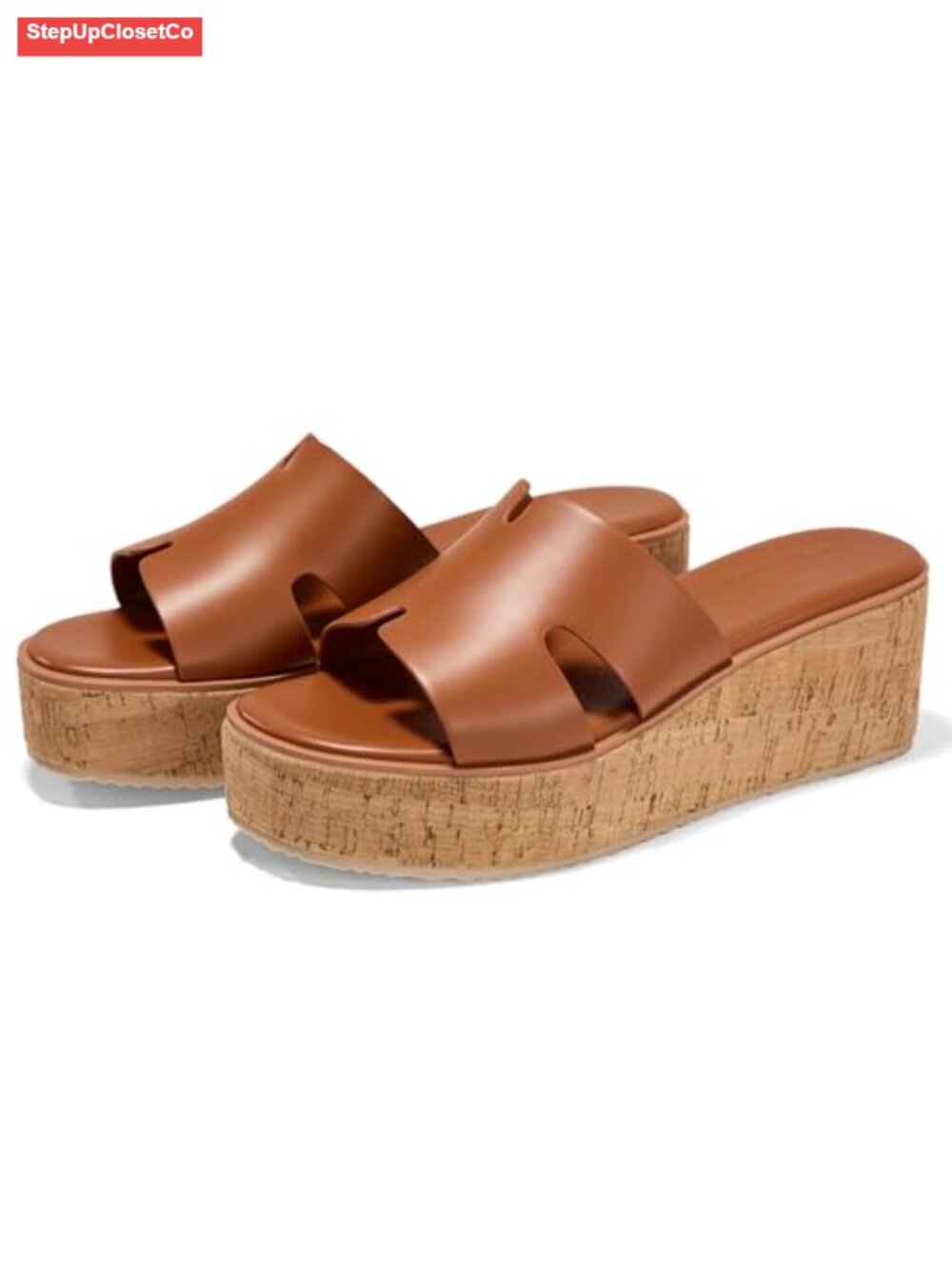 Women's Open Toe Wedge Sandals Slip On Slides Cork Platform Comfort Summer Shoes